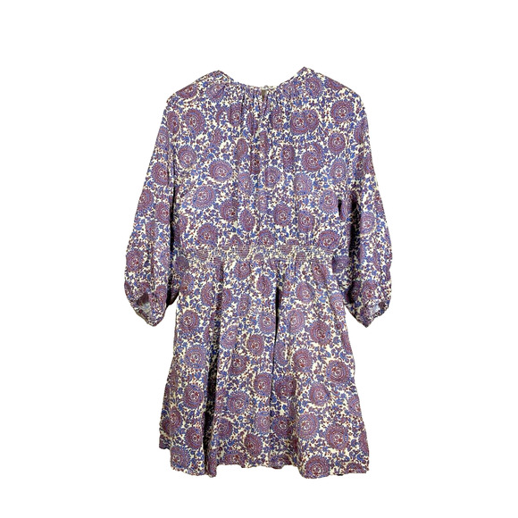 J. Crew Dress Women L Purple Floral Palermo Linen Fit & Flare Smocked Waist Mini - Picture 2 of 7
